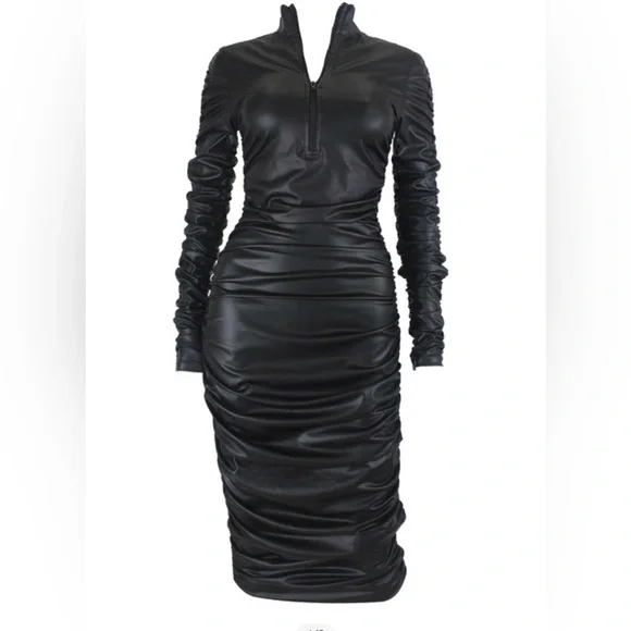 Vegan Leather Ruched Dress | Color: Black | Size: S | Tdickens617's Closet